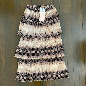 Beige/brown, snake print layered midi skirt, size6